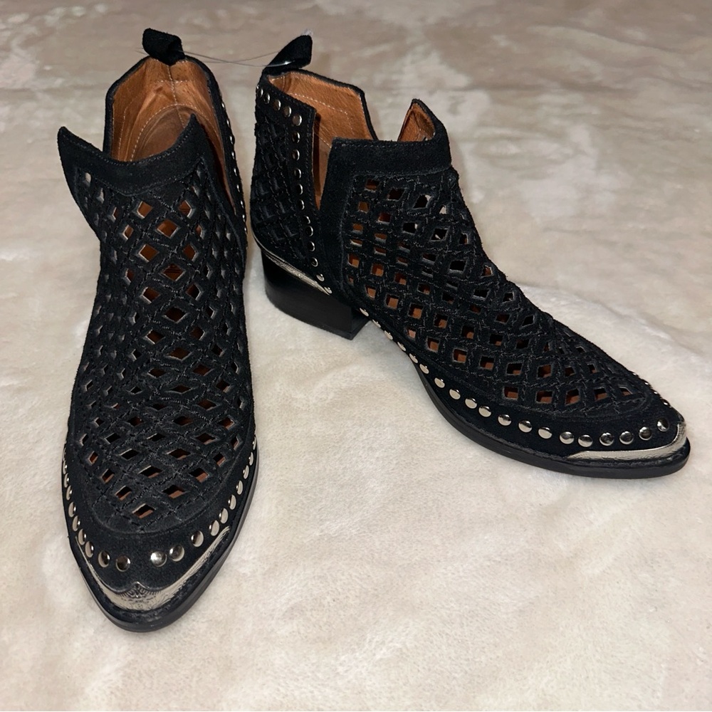 Jeffrey Campbell Black Tagalong Stud Western Cut Out Booties Size 6.5